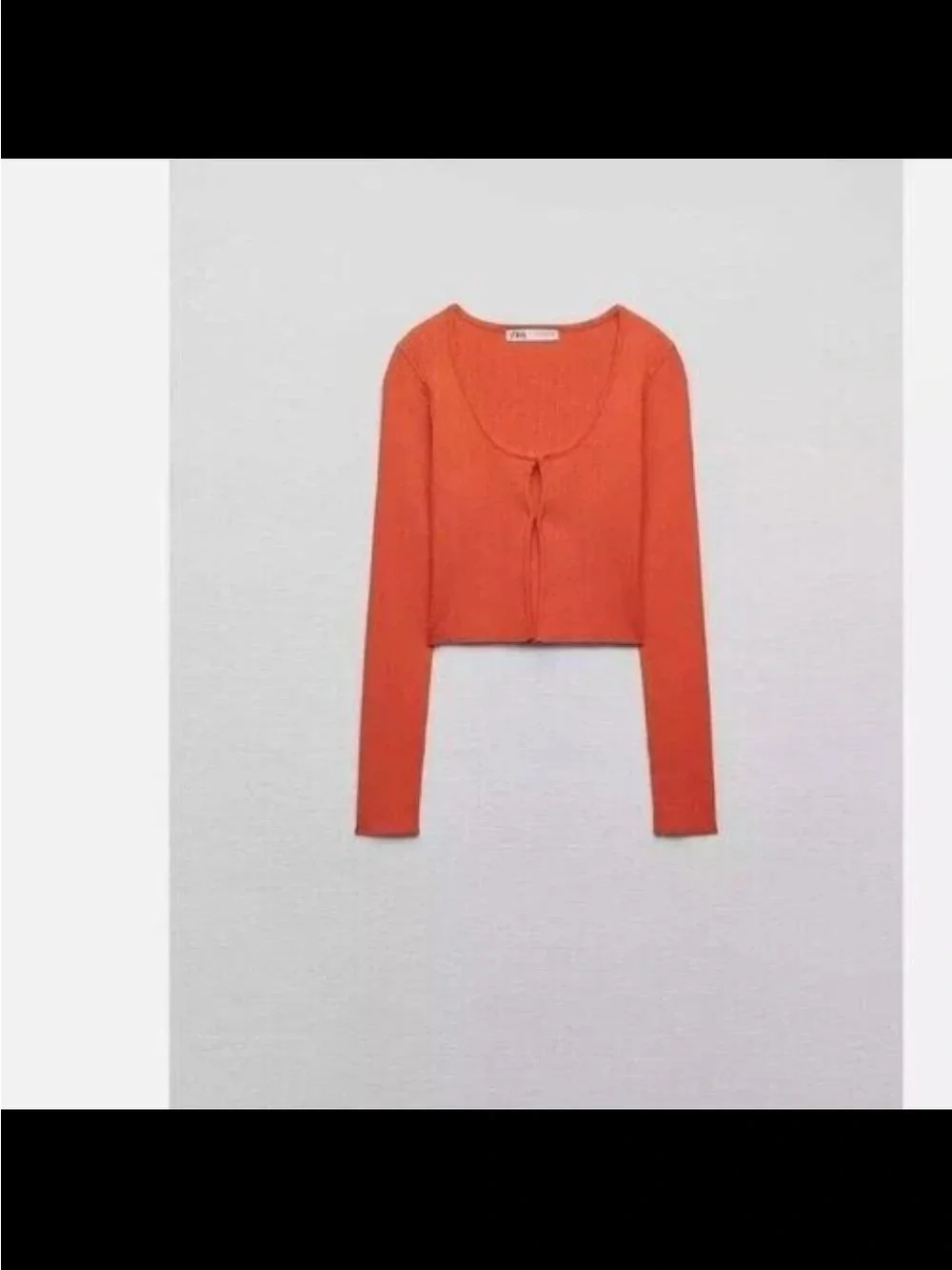 Zara Orange Ribbed Long-Sleeve Scoop Crop Top